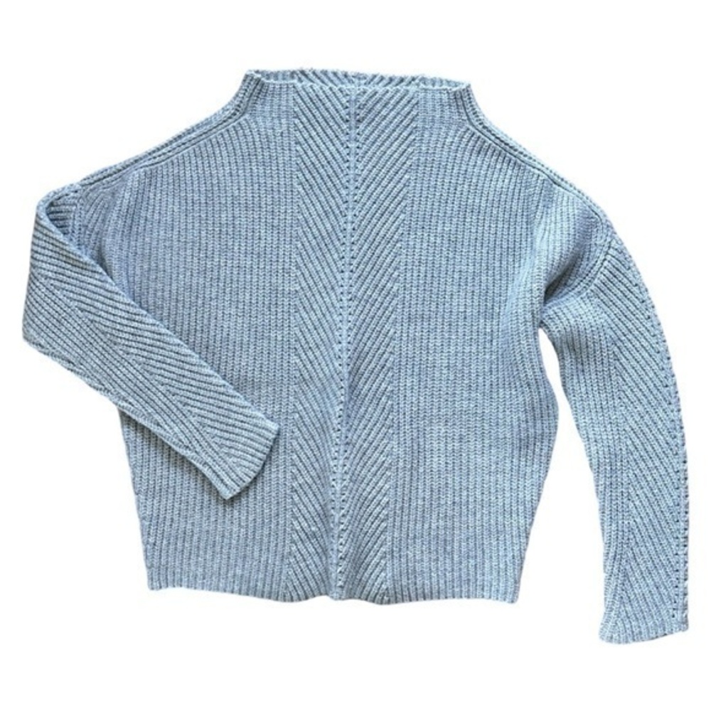 Maje Wool Blend Mock Neck Grey Ribbed Sweater